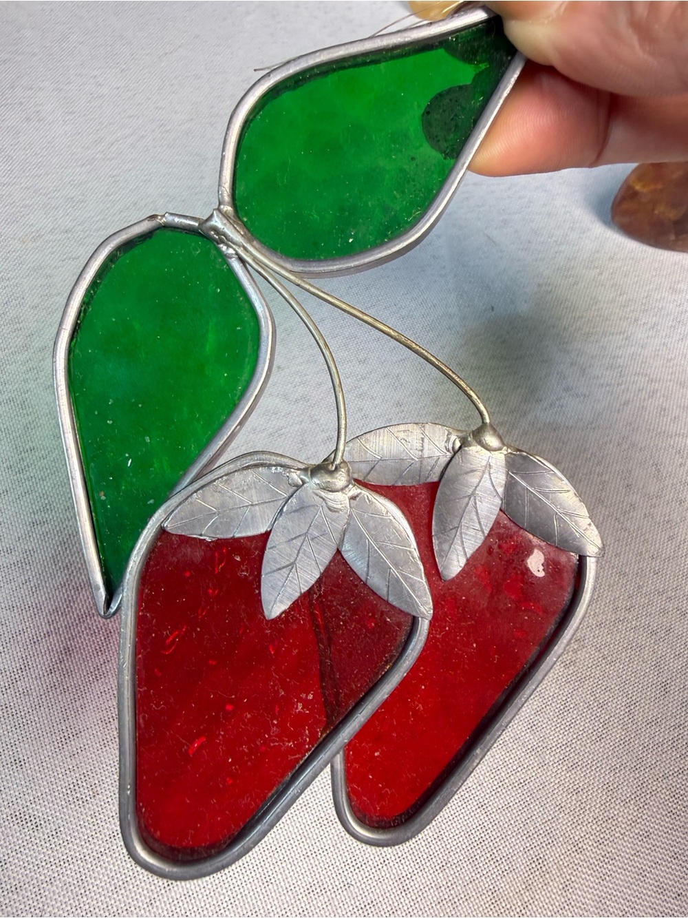 Vintage 1970s/80s Stained Glass Strawberry Suncatcher